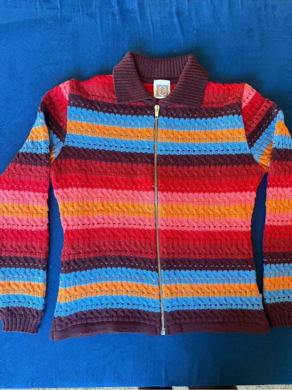 Vintage Striped Zip-Front Women's Sweater Jacket in Multicolor